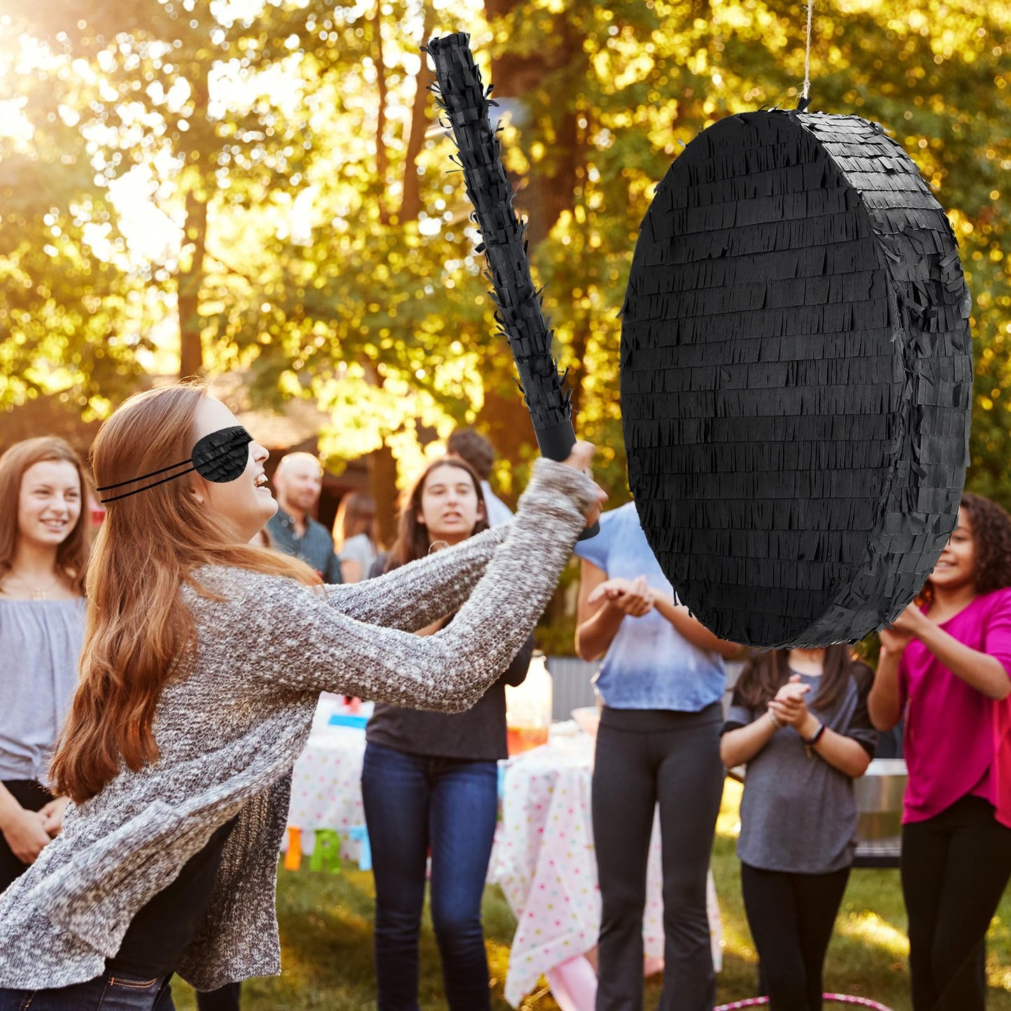 Jenaai 16 Round Blank Piñata with Piñata Stick Bat Blindfold and Confetti for Adults Kids Boys Girls Birthday Carnival Party Supplies to DIY and Create Your Own Piñata(Black)