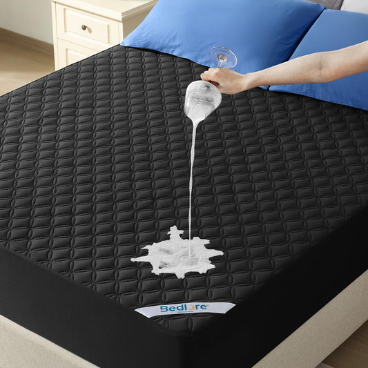 BEDLORE Waterproof Mattress Protector, Noiseless Queen Size Mattress Pad with Deep Pocket Fitted Up to 6-18 inches, Soft Breathable Dirt-Proof Bed Mattress Cover Washable Bedroom, Hotel (Black)
