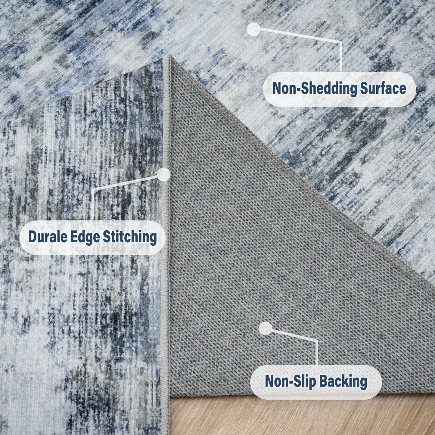 8x10 Area Rugs for Living Room: Large Machine Washable Area Rug with Non Slip Backing Non Shedding Abstract Stain Resistant Carpet for Bedroom Dining Room Nursery Home Office - Blue/Gray
