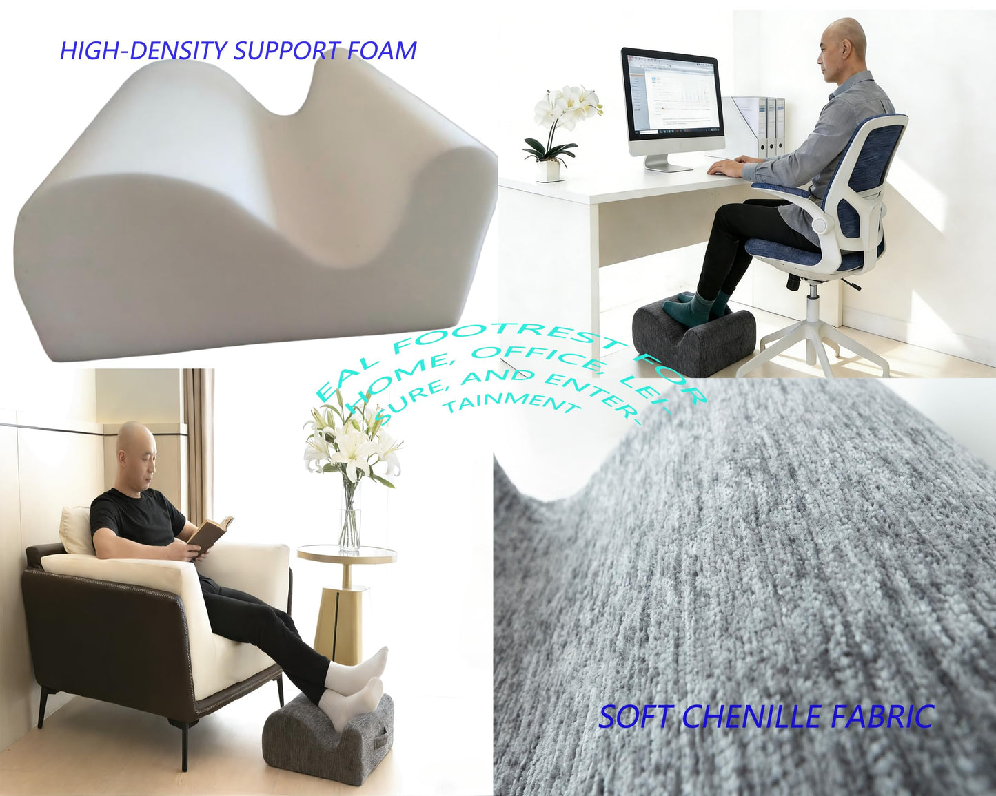 ZXMCJD Ergonomic FootstoolTwo-Way Tilt Design with Heel & Arch SupportWide Non-Slip Foam Footrest with 3-Point Support, Removable Washable Cover for Office/Home, for Prolonged Sitting & Under-Desk Use