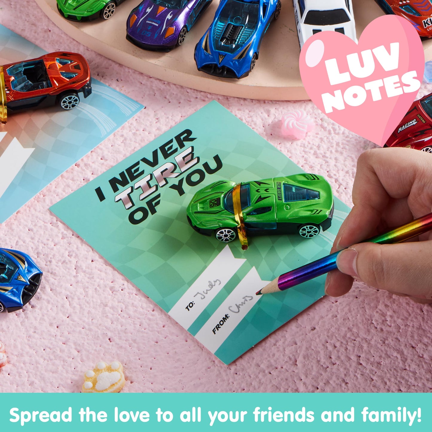 JOYIN 28 Valentines Day Cards with Die-Cast Racing Cars for School Classroom Exchange