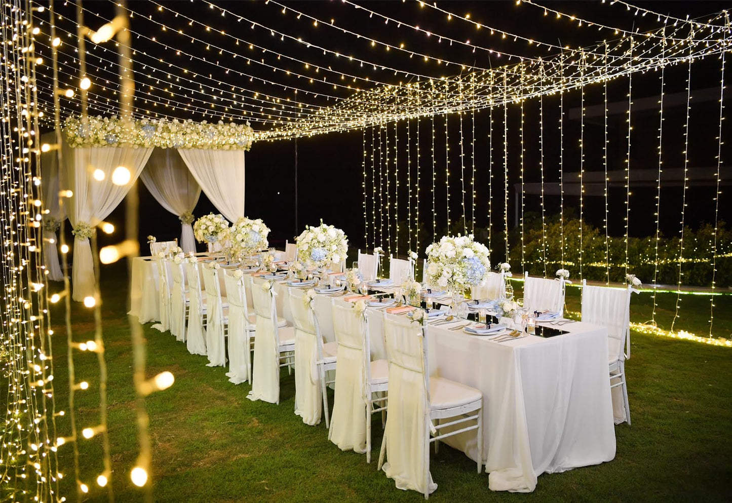 Solhice LED Curtain Lights Outdoor 50ft x10ft, 1000 LED Plug in Hanging String Lights Indoor Bedroom, Twinkle Light Backdrop for Outside Wedding Decor, Warm White (Not Connectable)