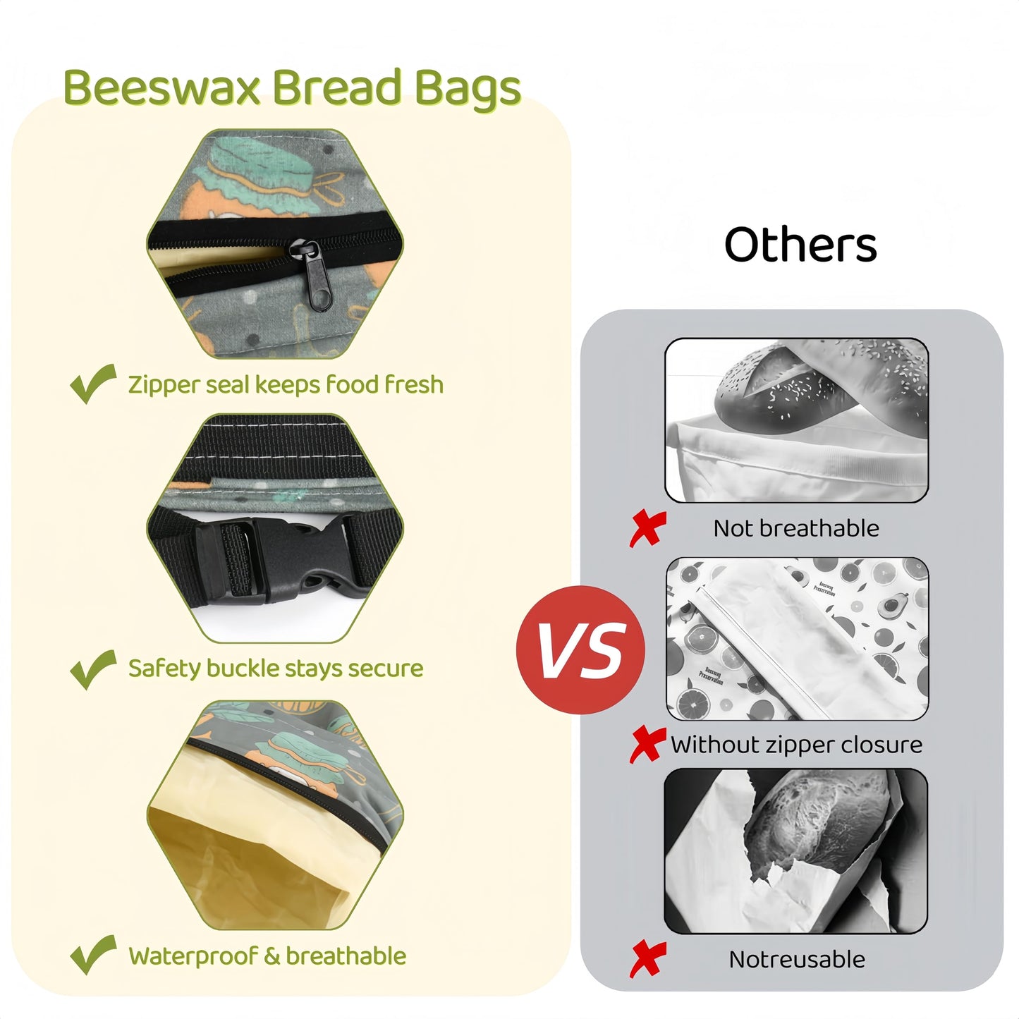 2 Pack XL Beeswax Bread Bags with Zipper Seal – Reusable Cotton Linen Waxed Bread Bags for Homemade Bread, Sourdough Storage, Eco-Friendly Bees Wax Bag Alternative to Plastic (2Pack)