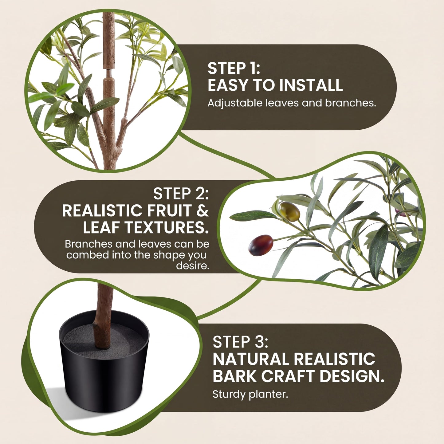 Huhemy 4FT Olive Trees Artificial Indoor,Fake Olive Tree with Natural Wood Trunk and Olive Branches and Lifelike Fruits,Faux Olive Tree for Home Office House Living Room Decor.