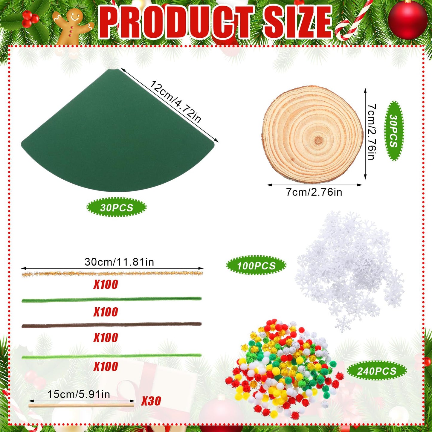 Soulchen 30 Kit DIY Christmas Tree Craft Pipe Cleaners Craft Christmas Colors Chenille Stems Supplies Easy Make Xmas Tree Ornaments Accessories for Holidays Gift School Project