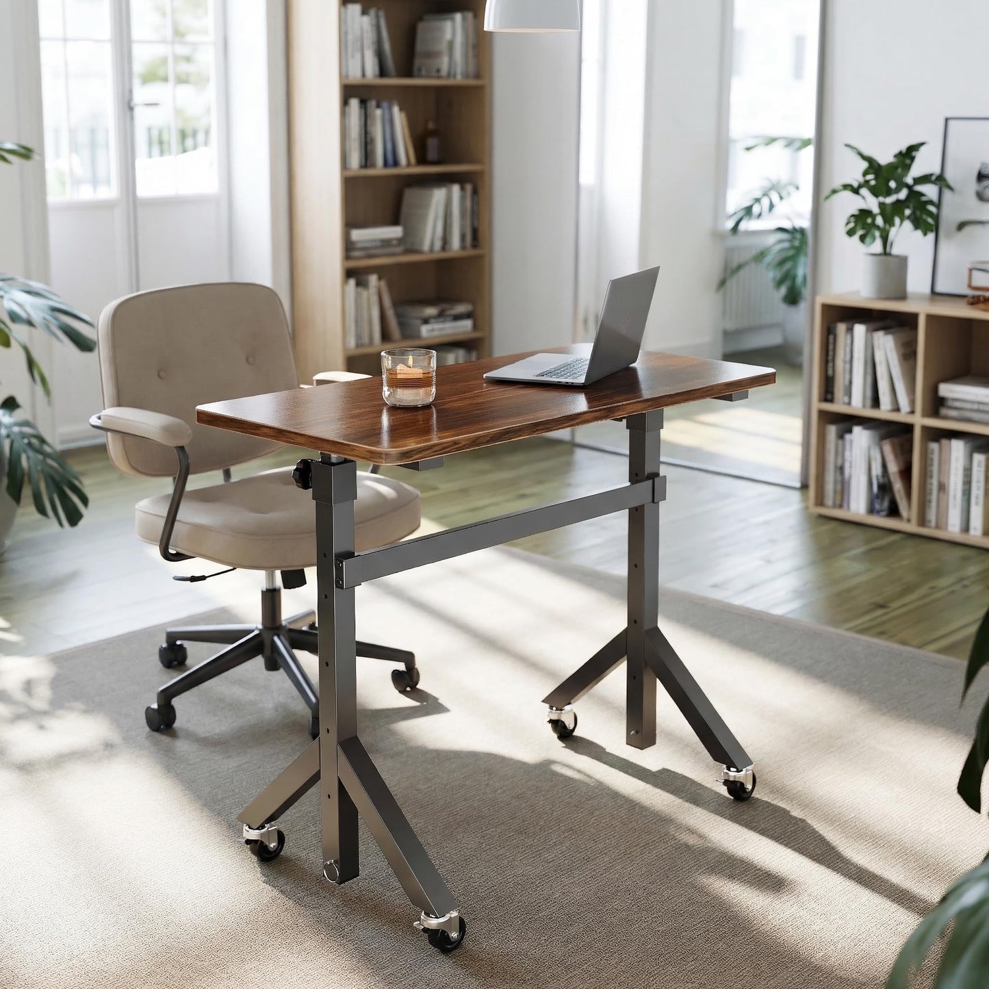 HUANUO 32'' Small Standing Desk Adjustable Heigh, Mobile Stand Up Desk with Wheels, Portable Rolling Desks for Walking Pad and Treadmill, Computer Laptop Desks for Home Office Space,Walnut