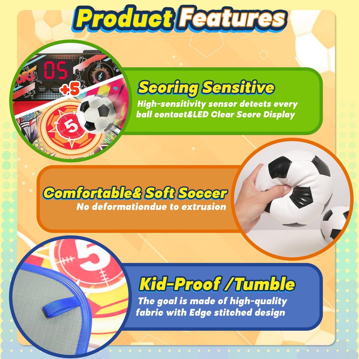Handwell Toy Soccer Ball Game Set, Soccer Wall mat Indoor Toy with 2 Balls, Ages 3-12 Years