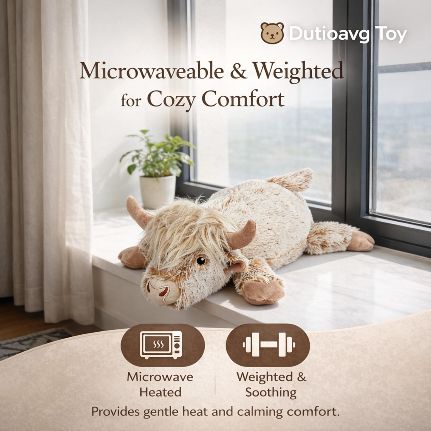 Dutioavg 3.5Lbs Weighted Stuffed Animals Microwave Highland Cow Plush with Removable Heating Pad，23" Unscented Heatable & Coolable Highland Cow Cute Warm Gifts for Kids and Adults