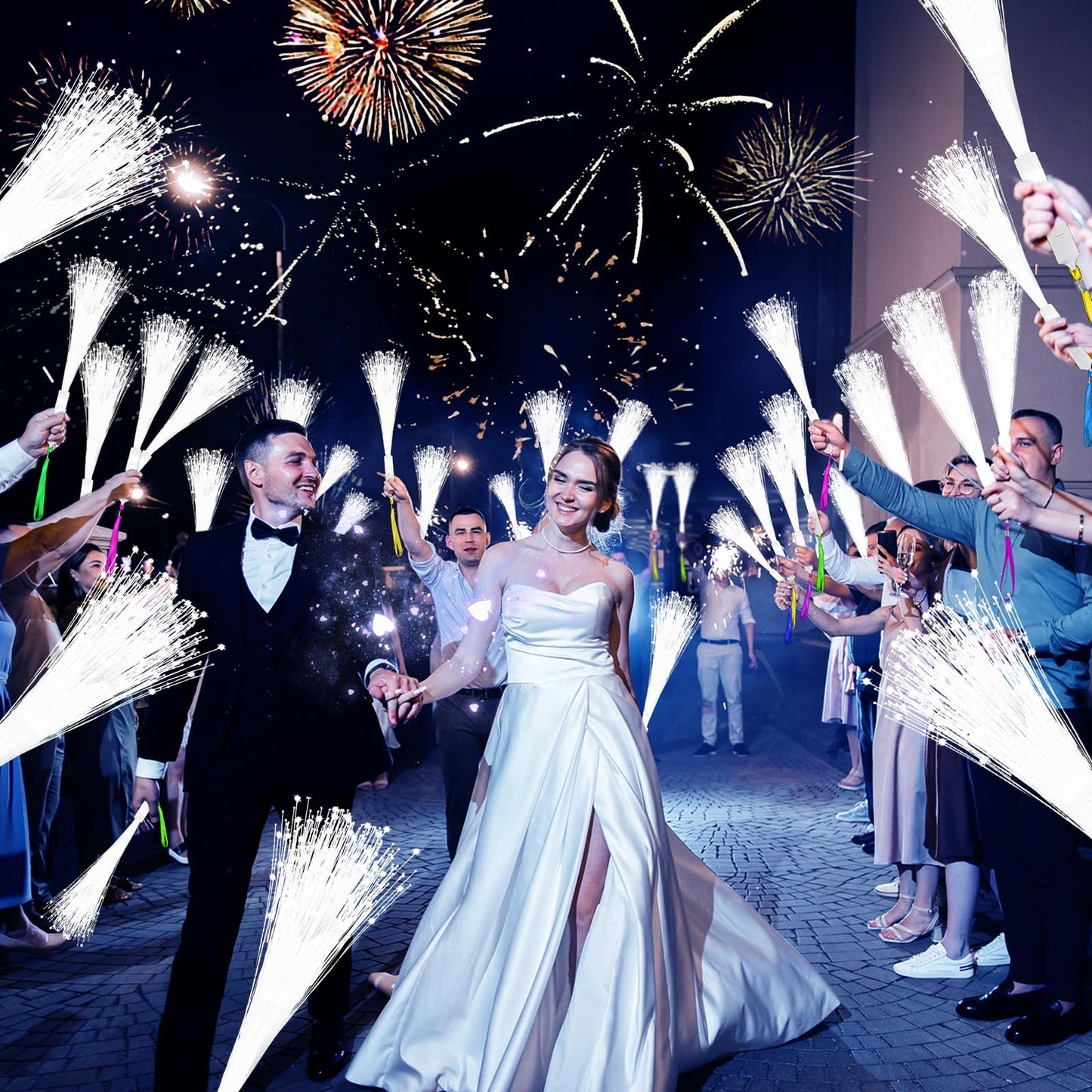 SHQDD 76 PCS White Fiber Optic Sticks, LED Fiber Wands, Fiber Optic Wand with 3 Light Modes, Glow in the Dark Party Supplies, Wedding Party Supplies, for Wedding, New Year, Birthday, Carnival