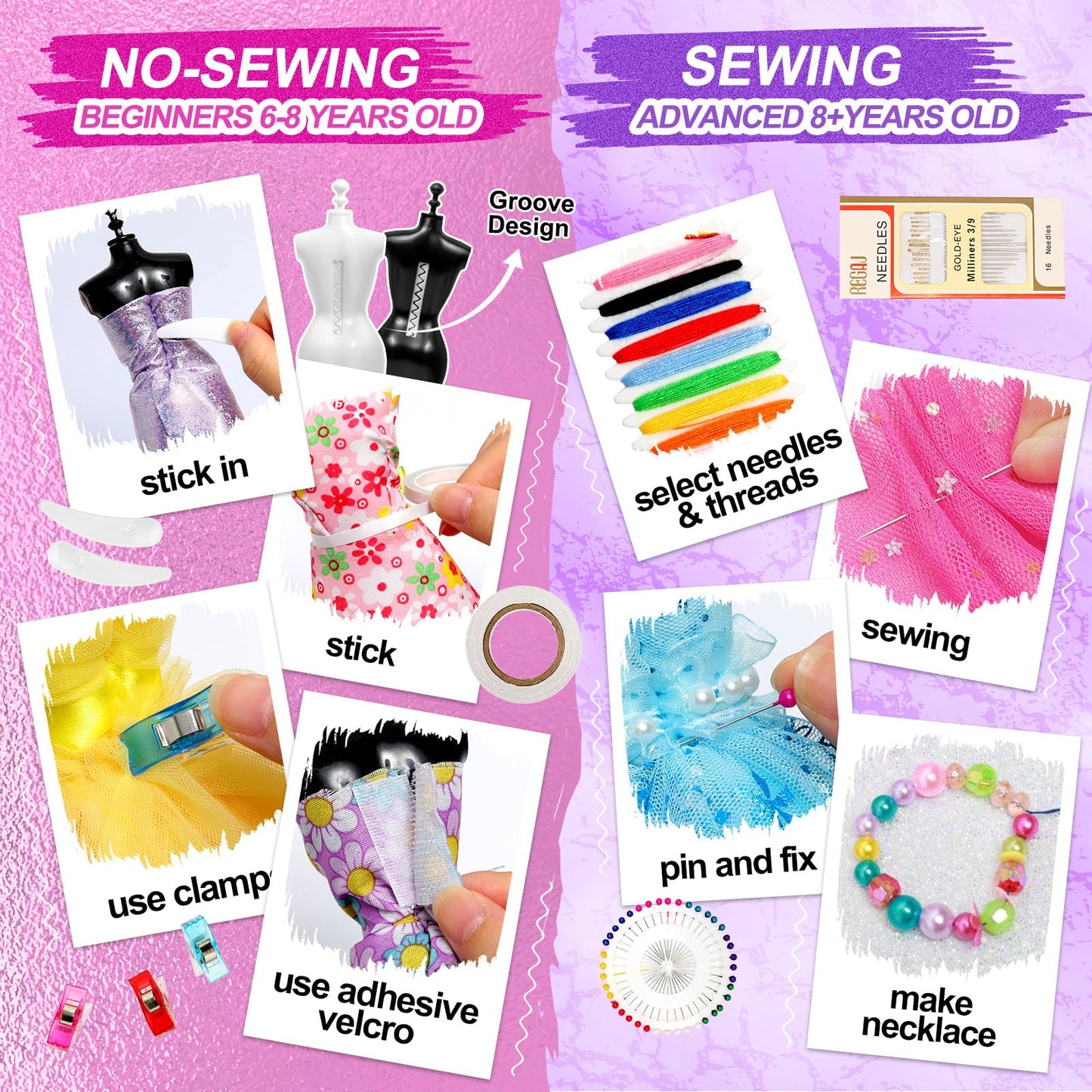 Sunrad 1000+ PCS Fashion Designer Kits for Girls with 5 Mannequins, DIY Arts & Crafts Sewing Kit for Kids Doll Clothes Making Toys, Birthday Gifts for Girls Age 6 7 8 9 10 11 12+