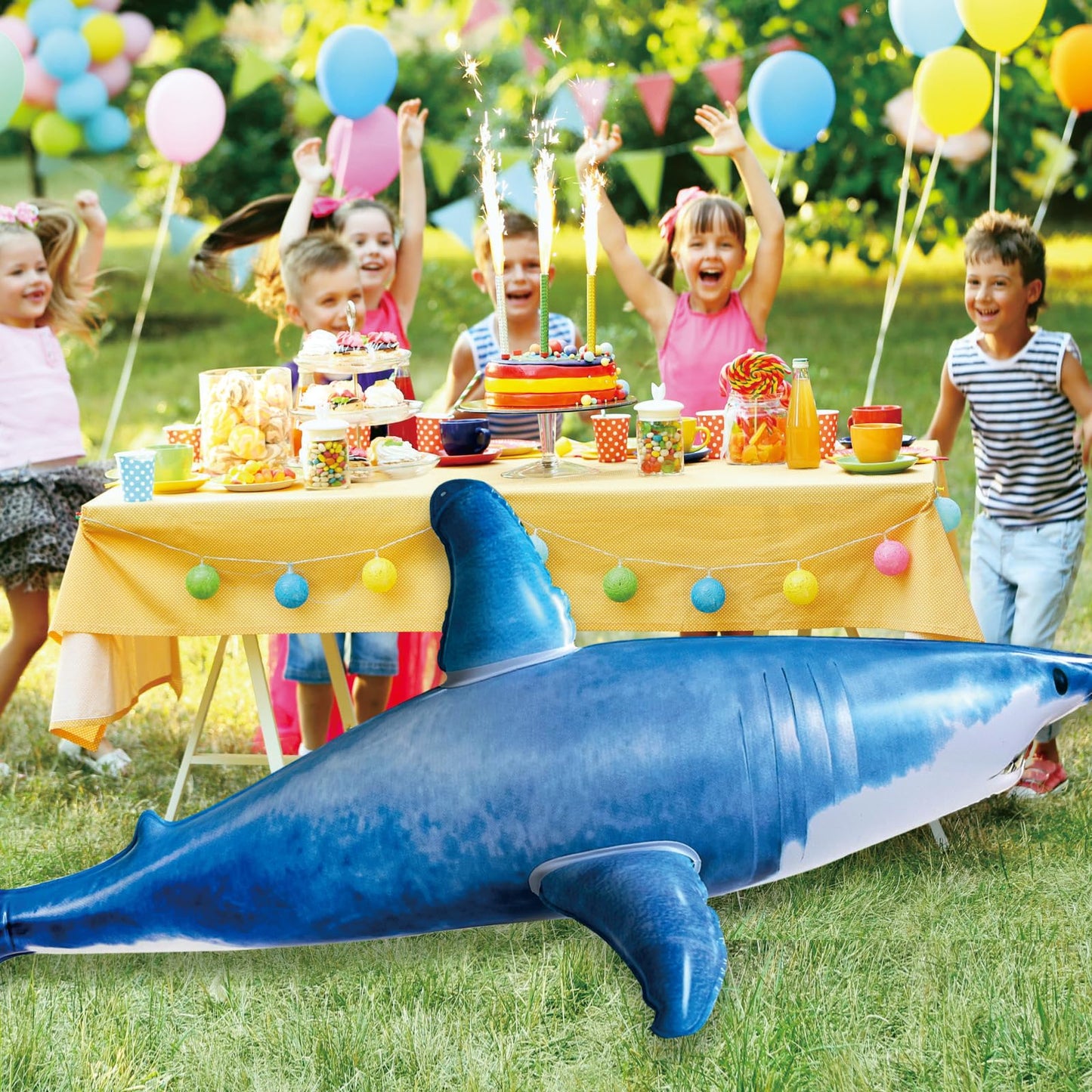 ILEISURELY Extra Large Inflatble Shark Pool Toy,79inch Shark Pool Birthday Party Decorations,Party Favors Supplies Gift for Kids Adults