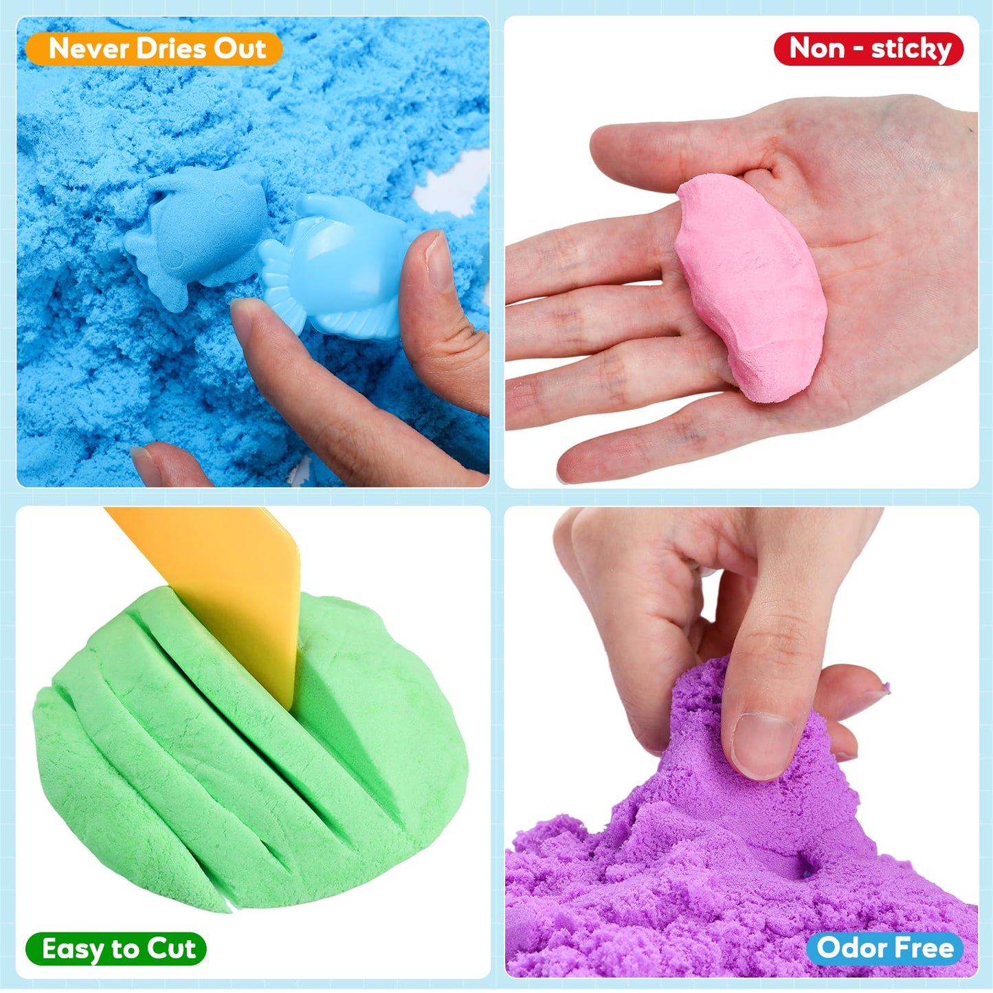 FURWEY 13.3lbs Play Sand,Mixed Packaging of 6-Color Sensory Sand,Suitable for Children to Shaping, Squeezing and Molding