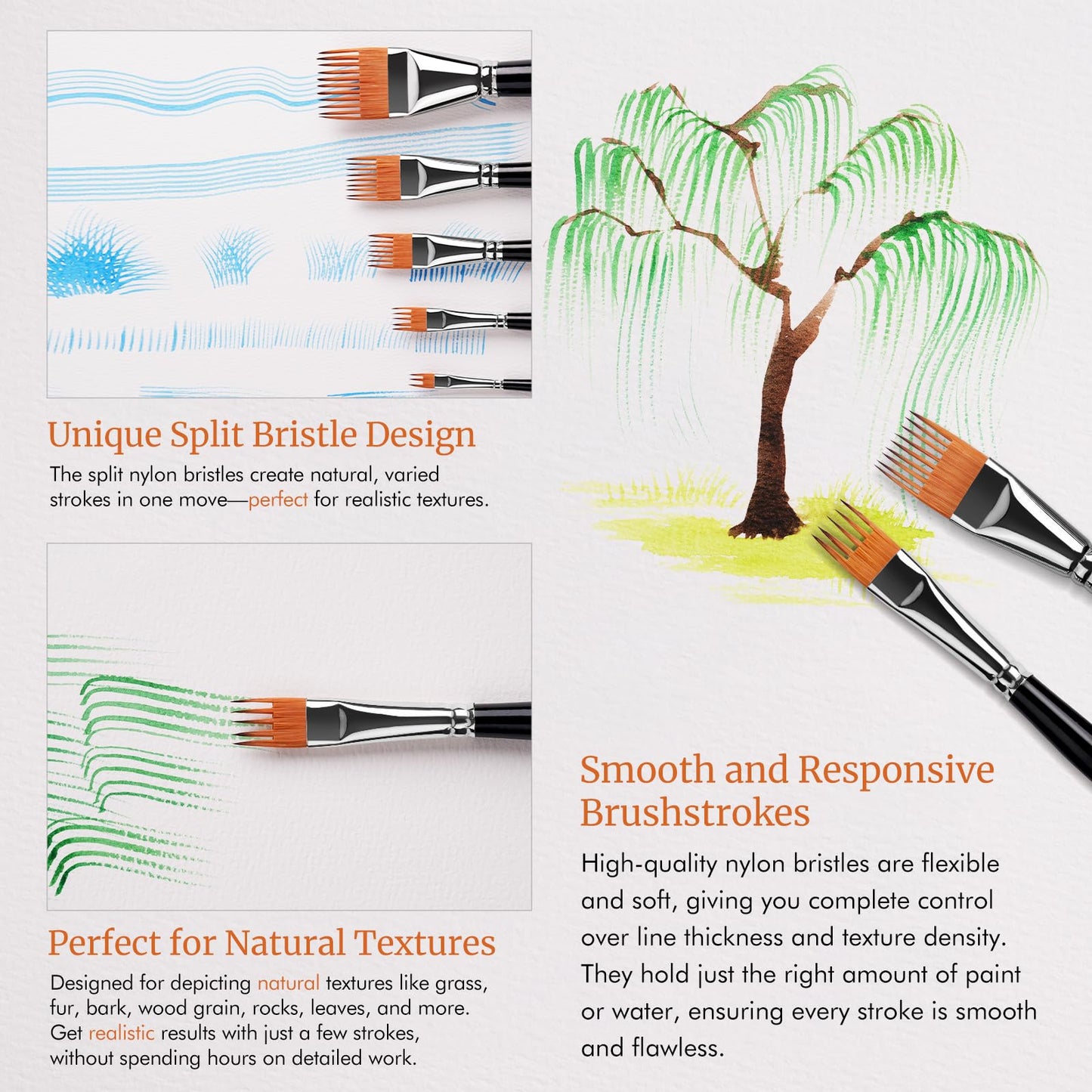 Fuumuui Grainer Brush Set–5pcs Professional Flat Comb Brushes for Unique Texture Painting Perfect for Artists Acrylic, Watercolor and Oil