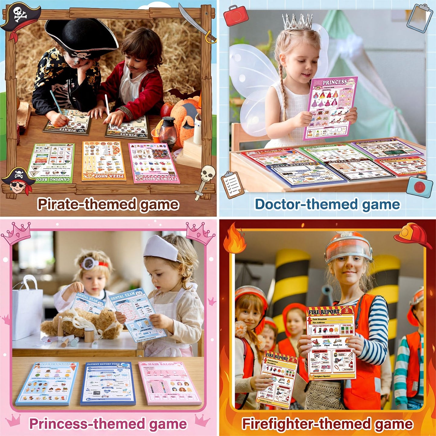 Eaasty Kids Pretend Play Notepads 4 x 6 Inch Pads for Kids 40 Pages Pretend Notebooks Imaginative Role for Toddlers(24 Pack,Mixed)