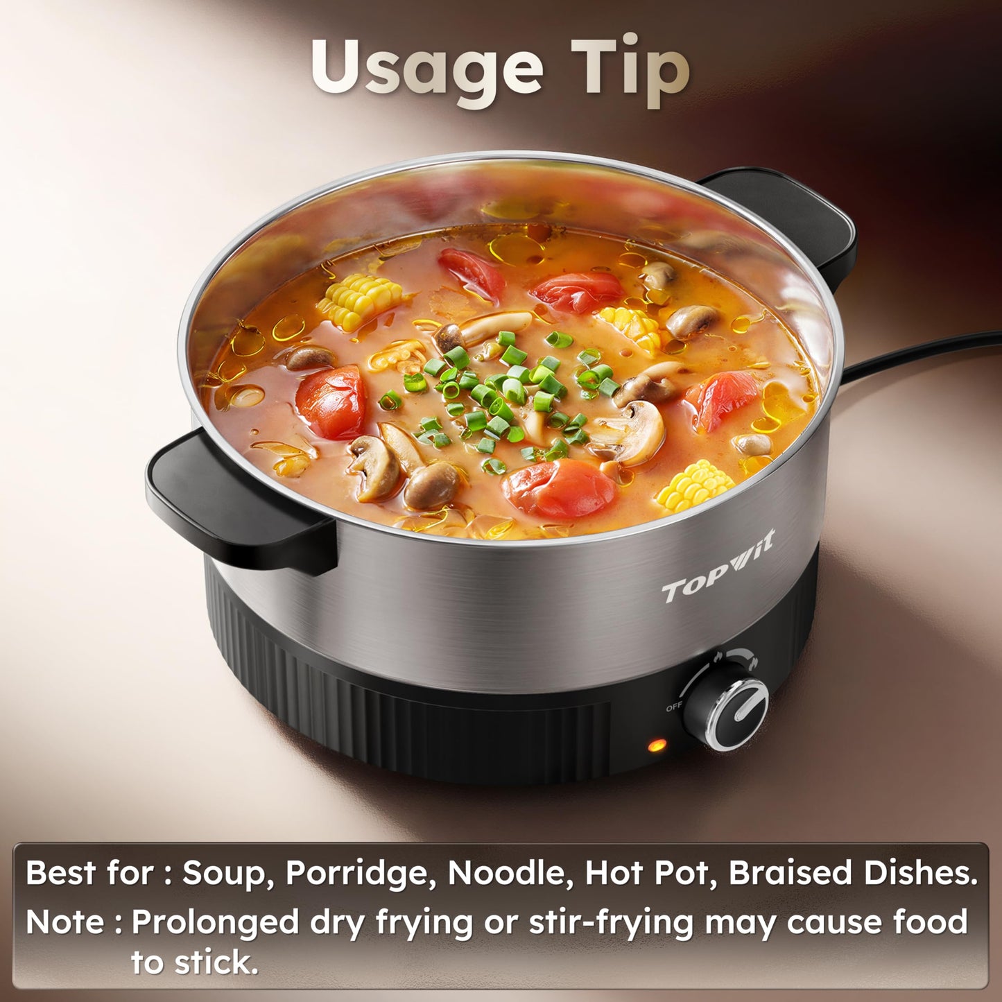 TOPWIT 4.5L Hot Pot Electric, Stainless Steel Electric Pot with Dual Power Setting, 1200W Fast Heating Electric Hot Pot for Cooking Hotpot, Soup, Pasta, Perfect for Family Dinner & Party, Black