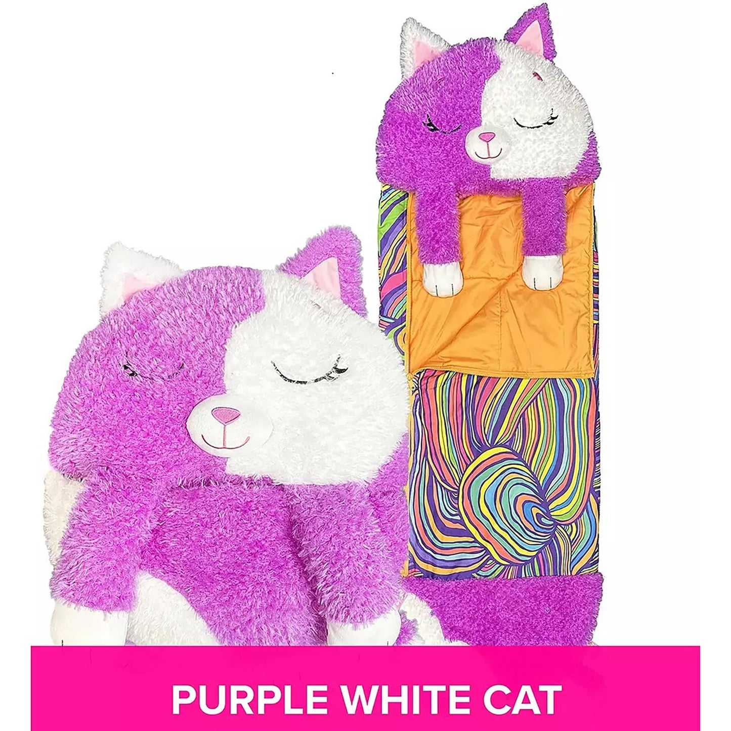 Happy Nappers: S4 Pillow & Sleepy Sack: Medium - Muffin the Kitty- 54x20, 2-in-1: Plush Animal Opens to Sleeping Bag, Play-Nap Character, Kids 3+
