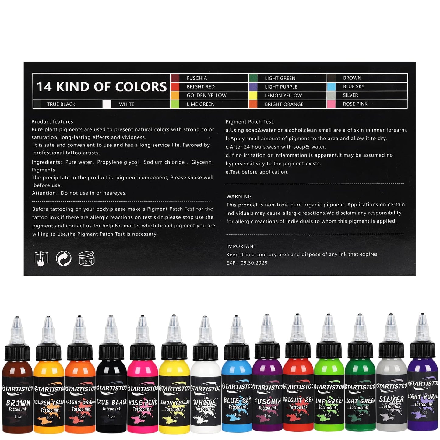 GTARTISTOO Ink Professional 1OZ (14 Colors 30ml) Vegan-Friendly Pigment Ink Supplies Ink...