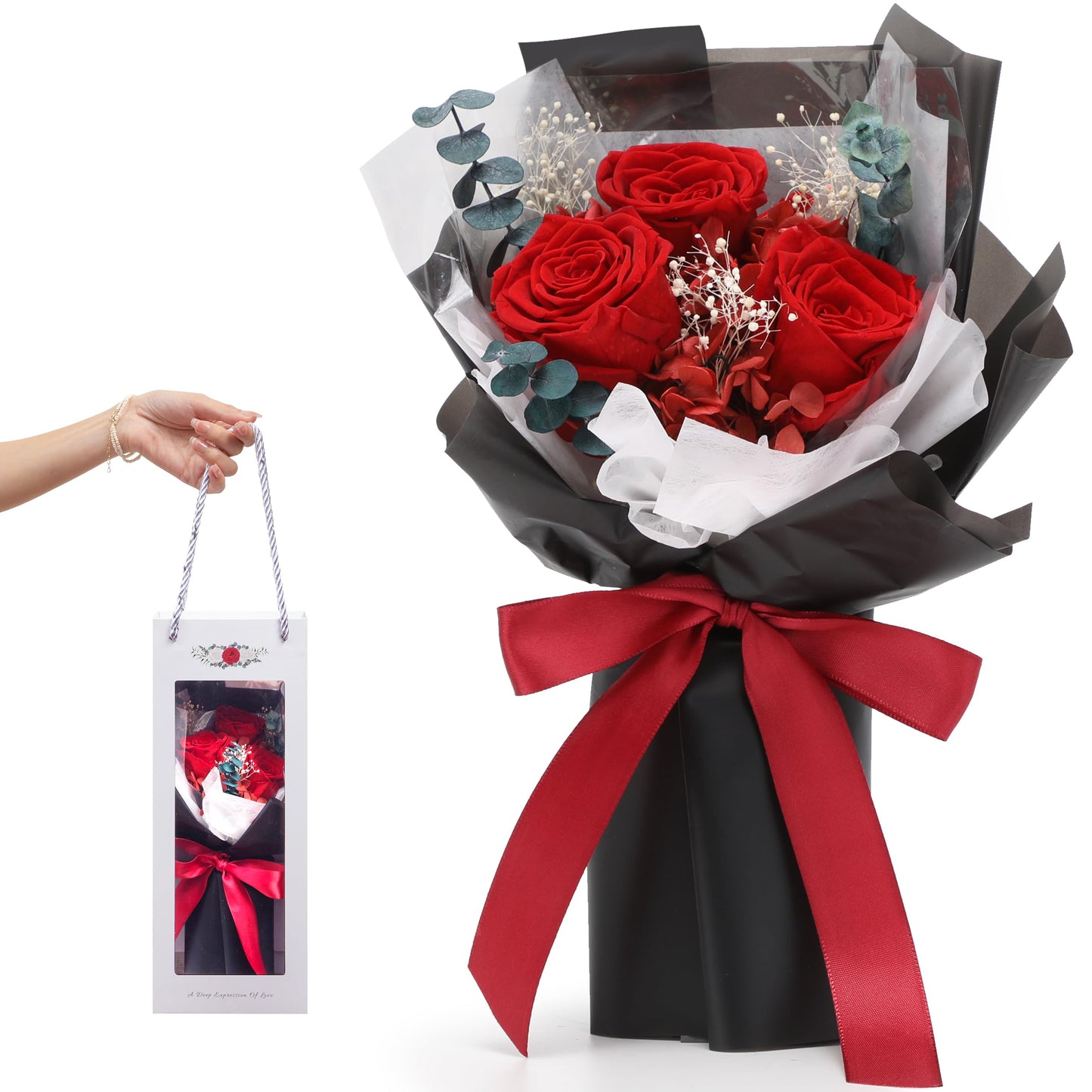 SofLiv Flowers for Delivery Prime, Preserved Roses Flower Gifts for Women, Flower Bouquet Gifts for Her, Mom Birthday Gifts from Daughter, Valentines Flowers, Real Roses, Red Roses