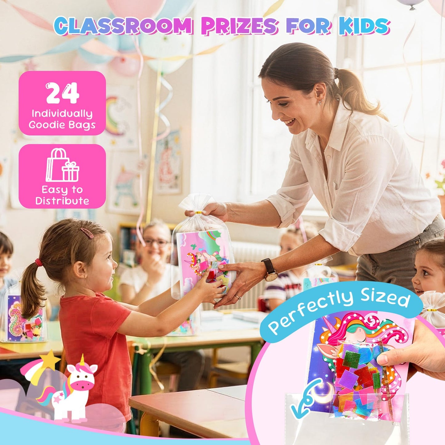 JoyCat 24 Pack Unicorn Poke Art Party Favors -Sticker Craft Kits for Kid, Mess-Free Art and Craft for Kids Ages 4 5 6 7 8 9, DIY Creative Activity, Classroom Prizes & Goodie Bag Easter Basket Stuffers