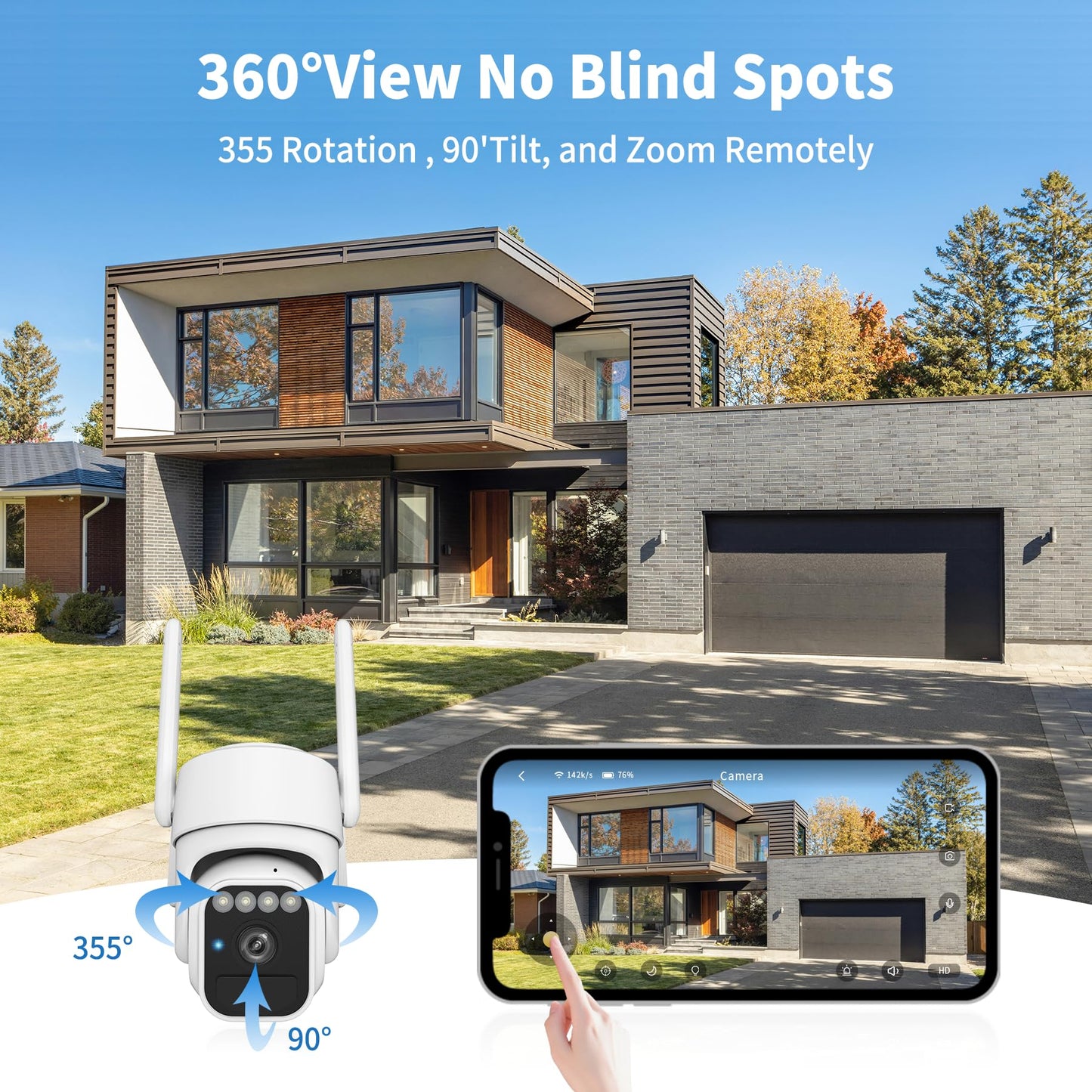 3-Link Solar Camera Outdoor Wireless, WiFi Security Cameras for Home, 360° View, Two-Way Talk, Auto Tracking, Light Alarm, Color Night Vision
