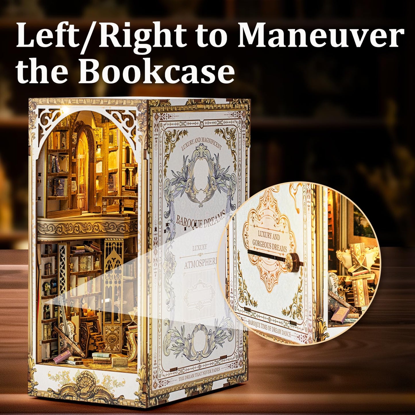 DIY Book Nook Kit - Bookend Diorama with LED - 3D Wooden Puzzle DIY Miniature House Kits - Bookshelf Insert Decor - Booknook Dollhouse Crafts Hobbies Gifts for Adults (Classical Library)