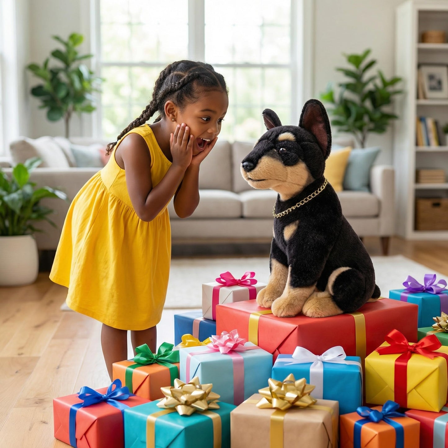Double Bread Realistic Doberman Dog Plush Toy - Simulation 12" Standing Doberman Noble Pet Dog Stuffed Animal Puppy Model Toy, Unique Plush Gift Collection for Kids Birthday, Home Decor