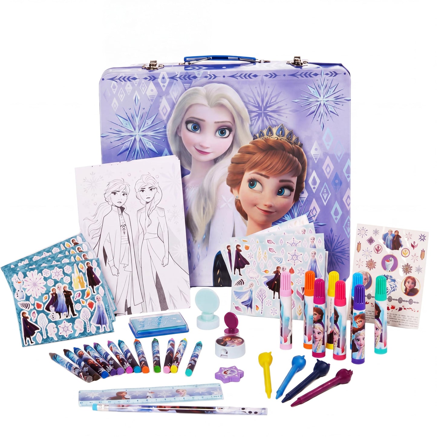 Innovative Designs Disney Frozen 2 Kids Deluxe Activity Set with Carrying Tin, Coloring Sheets, Tattoos, Stickers, & Art Supplies