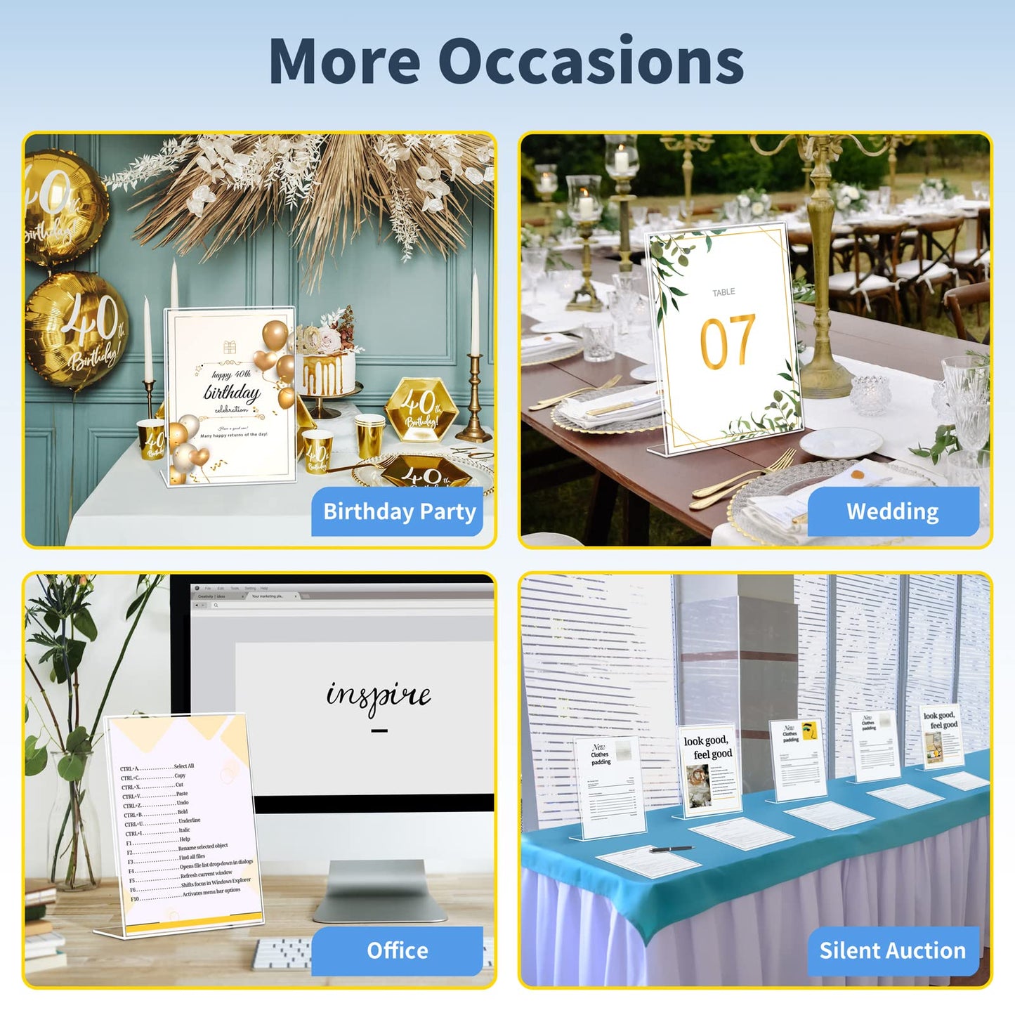 SUNEE 12 packs Clear Plastic Sign Holders for 8.5x11 Paper, Vertical L-shape Frame for Displaying Signs and Menus