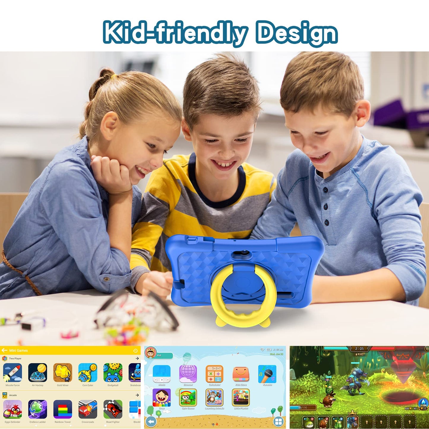 PRITOM 7 inch Tablet for Kids with Solid Case, Kids Tablets 32GB with Parental Control, Pre-Installed APPs Free Games, Learning Educational Toddler Tablet WiFi, Bluetooth, Camera