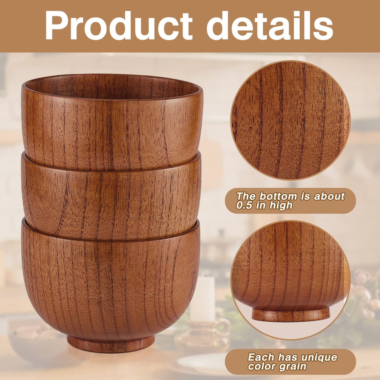Tioncy 12 Pcs Acacia Wood Small Bowls Wooden Bowls Japanese Cups for Food Dipping Sauce Soup Salad Rice Serving Decorations Charcuterie Boards (3.74 x 2.56 Inch)