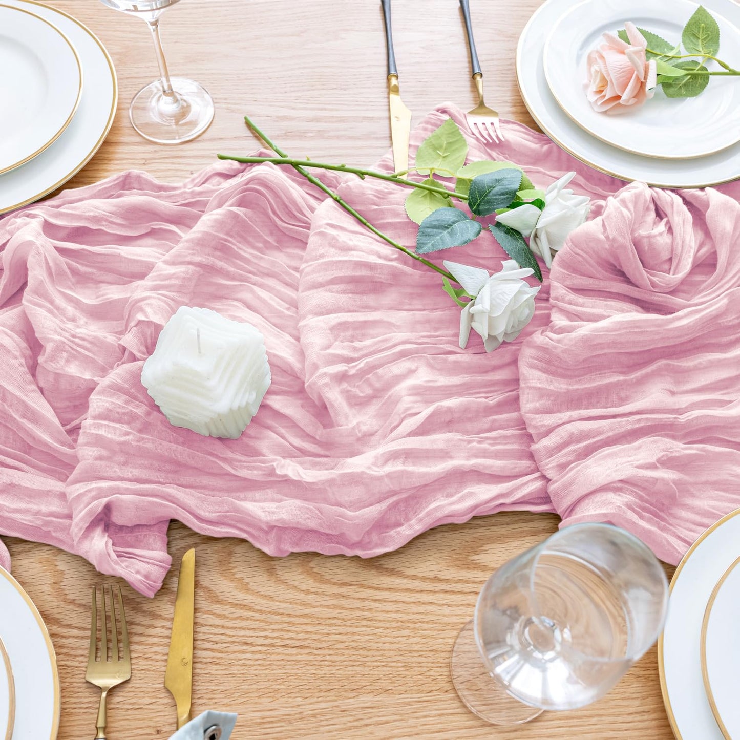 Wokceer Cheesecloth Table Runner Christmas 12Pack 10FT Blushing Pink Boho Gauze Fall Cheese Cloth Table Runner for Party Rustic Sheer Table Runners for Baby Bridal Shower Wedding Easter Table