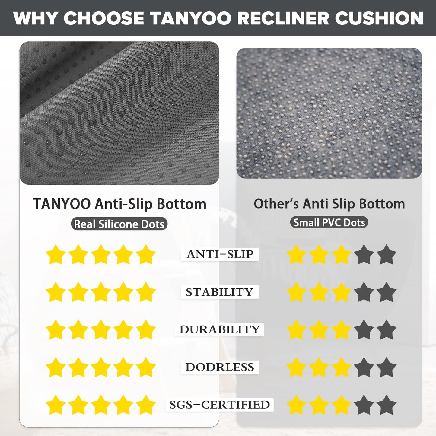 TANYOO Recliner Cushion Patent Dual Layer Fillings Chair Cushion for Elderly 20x20x5 Inches Extra Large Pad for Armchairs Booster Seat Cushions Pain Pressure Relief Brown