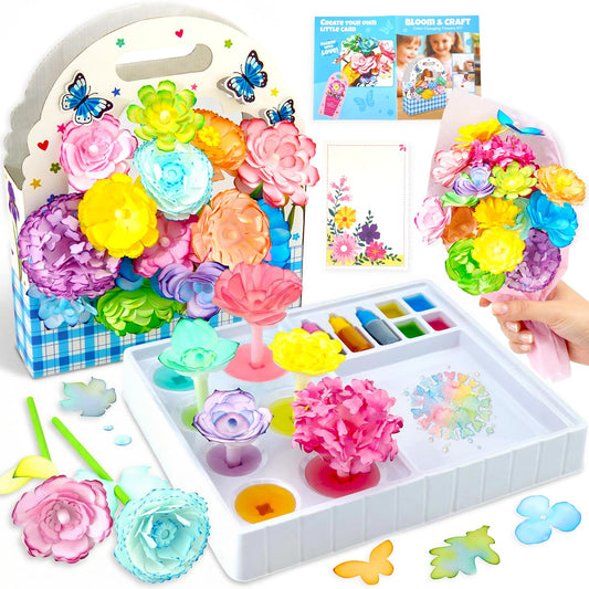 DoodleDoo Paper Flower Craft Kit, Arts and Crafts Flower Science Kit, DIY Magic Color Changing Paper Flowers Kit for Kids, Educational Birthday Gift for Girls 6-11