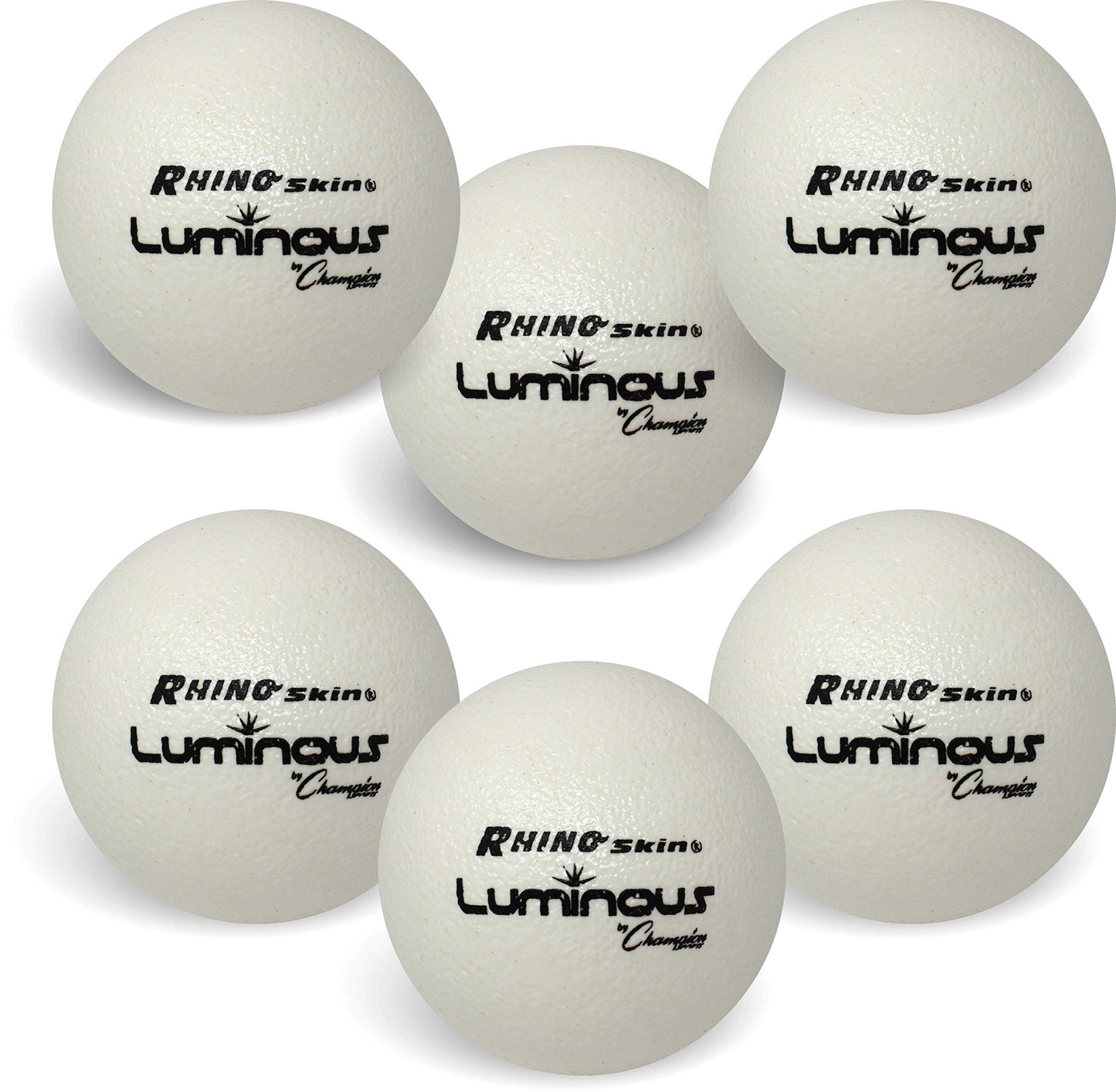Champion Sports Premium Rhino Skin Dodgeballs with Mesh Storage Bag, Set of 6 - Glow in the Dark Playground Balls for Outdoor Games and Gym Class - Low Bounce Dodgeballs