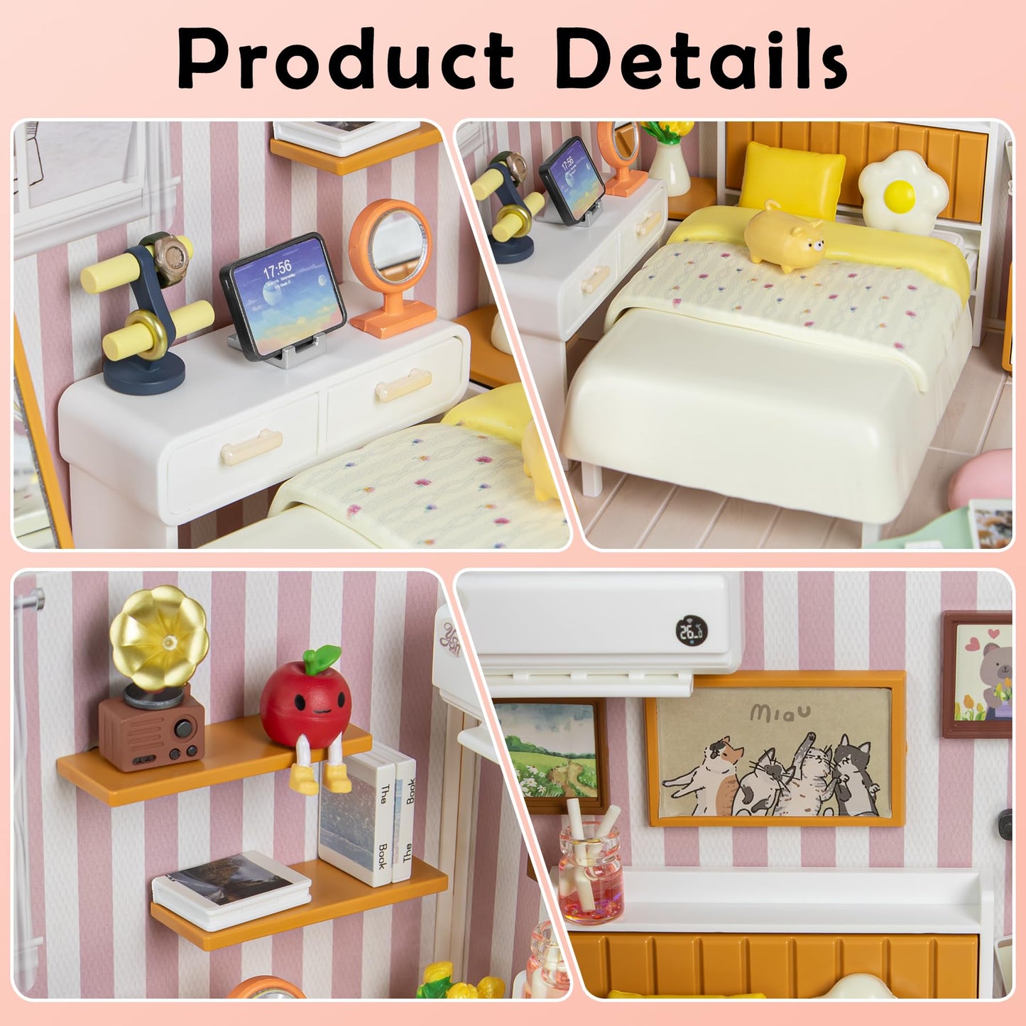 BeepZipp Cozy Bedroom DIY Miniature House Kit for Adults, 3D Dollhouse with LED Light & Dustproof Door, Stackable Connectable Display Case, Creative Gift for Home Decor Lovers Teens Women