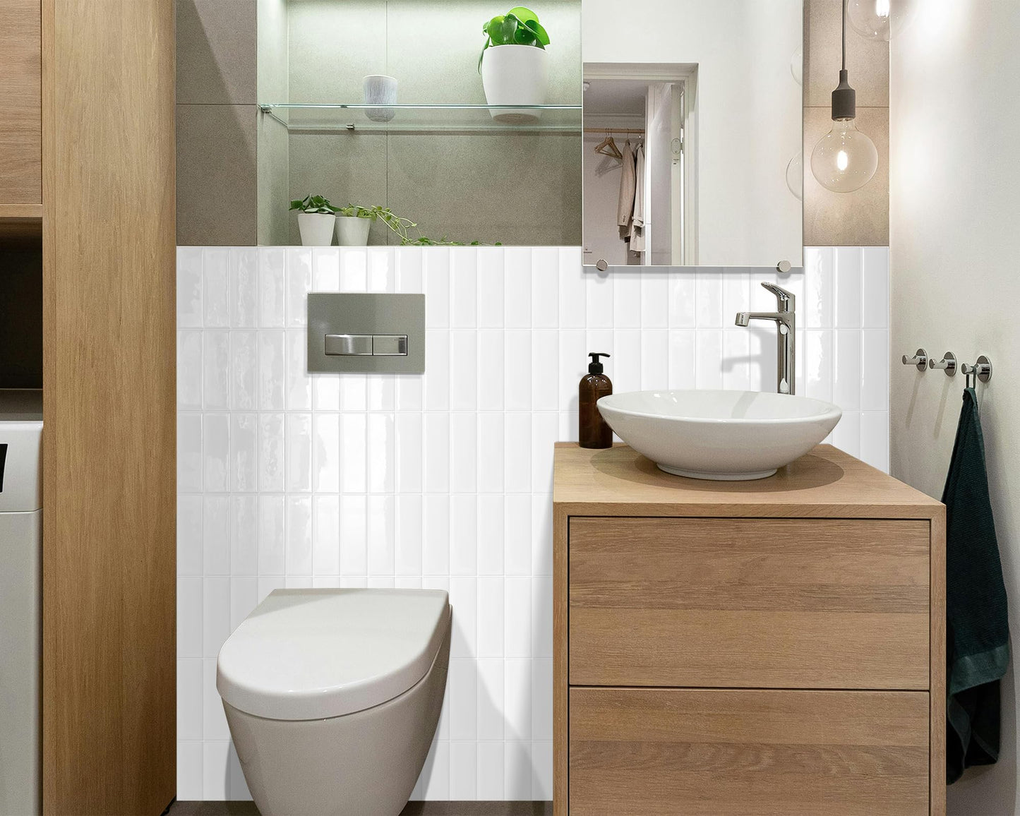 Tiwoos Plain White Peel and Stick Backsplash Tile Rectangle Subway Self Adhesive Wall Tiles for Kitchen (10-Sheet,12"x12")