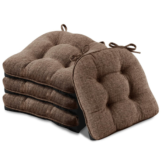 Basic Beyond Chair Cushions for Dining Chairs 4 Pack, Chair Cushion with Ties and Non Slip Backing, 15.5 x 15.5 inches Tufted Chair Pads for Dining Chairs(Brown)