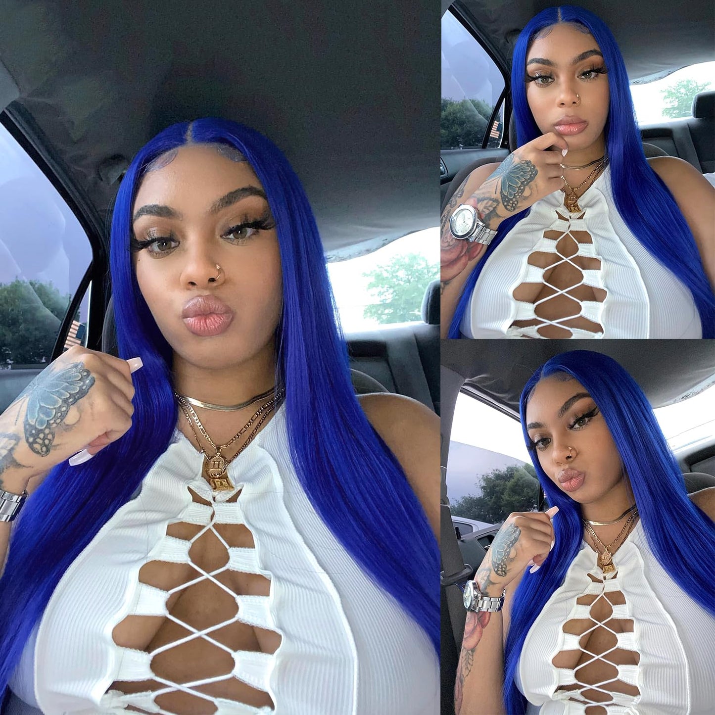 JPIKAQIU Blue Lace Front Wig Long Straight Navy Blue Synthetic Lace Front Wigs for Fashion Woman Heat Resistant Fiber Hair Glueless Lace Wigs Pre Plucked