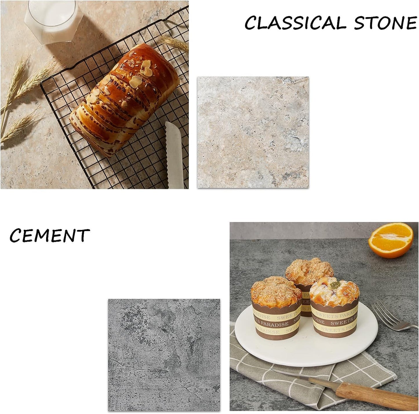 5PCS Photo Backdrop Boards with Carry Bag,16x16Inch Marble Cement Wooden Photography Background Flat Lay Props for Food, Product, Jewelry, EOAJAFOU