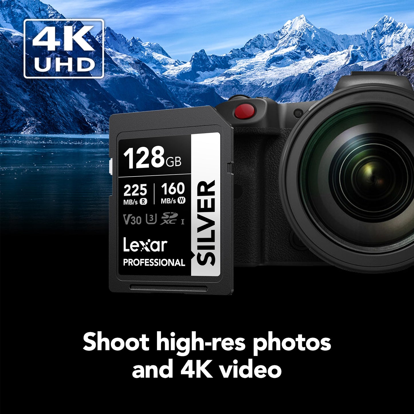 Lexar 128GB Professional Silver SD Card, UHS-I, C10, U3, V30, 4K, Up to 225/160 MB/s SDXC Memory Card, for Professional Photographer, Videographer, Enthusiast (LSDSILV128G-BNNNU)