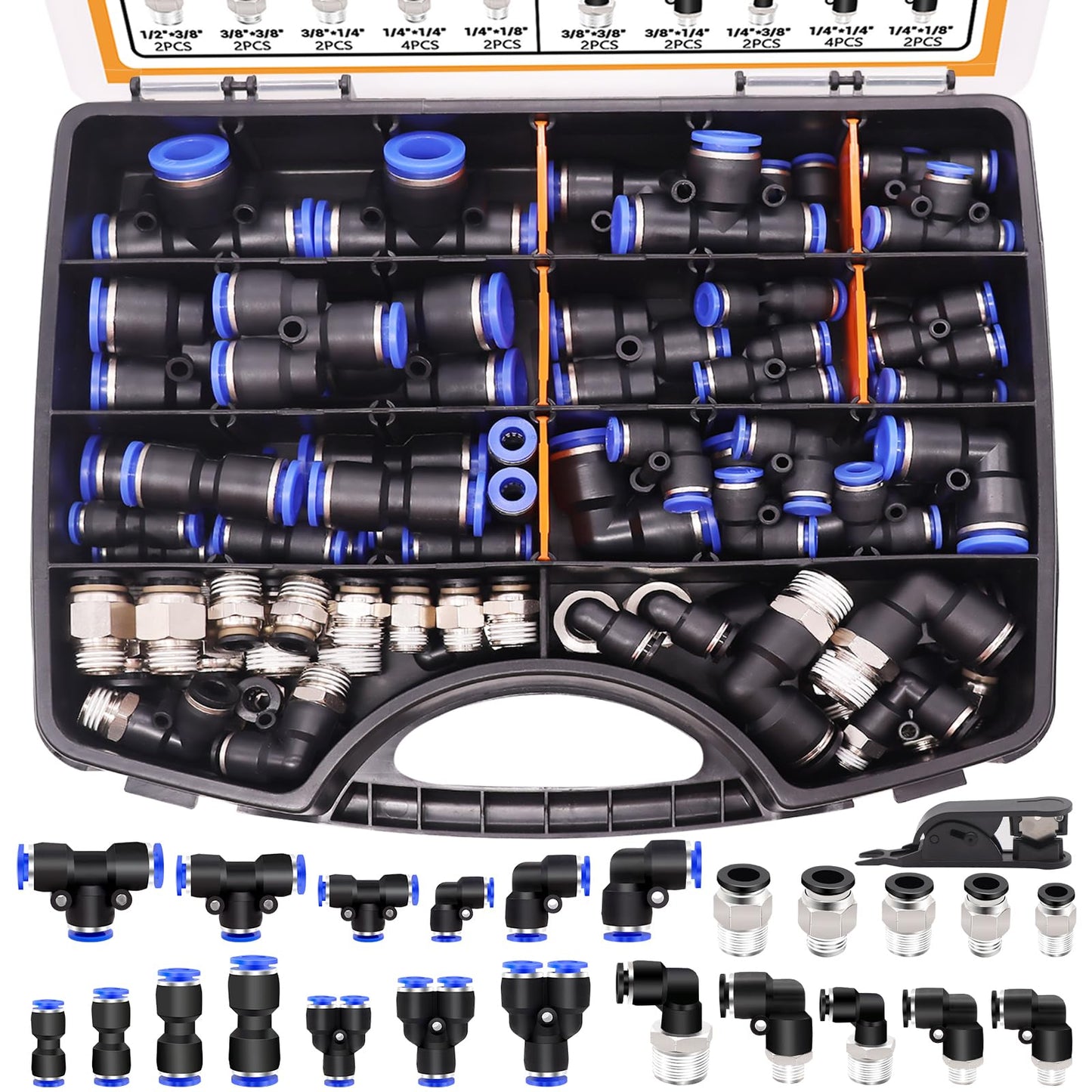 mankk Quick Connect Air Hose Fittings Kit 1/8" 1/4" 3/8" 1/2" Push to Connect Fittings Air Line Quick Connect Fitting Quick Release Pneumatic Kit