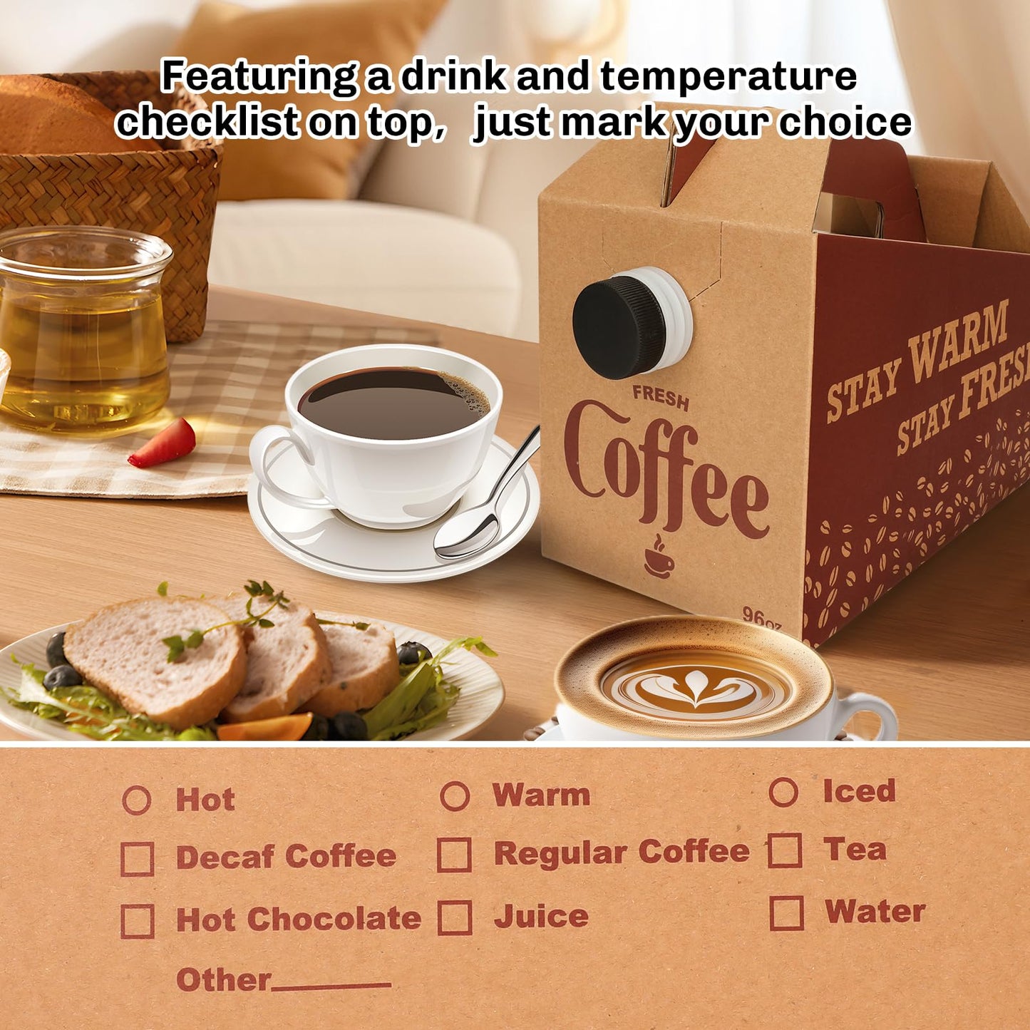 INPARALLUV 10 Pack Disposable Coffee Box Dispensers Coffee to Go Drink Containers Insulated Hot Beverage Dispenser coffee Carrier with Handle Beverage Server for Parties Catering Take Out (96 oz)