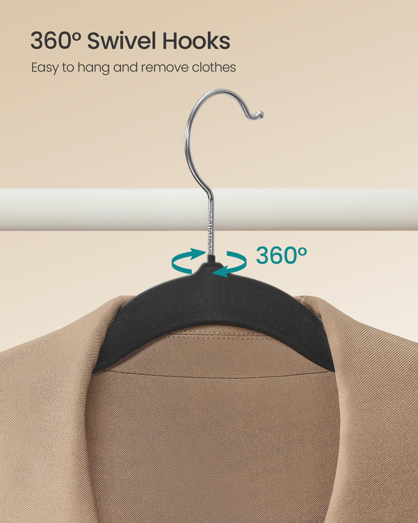 SONGMICS Velvet Hangers 100 Pack, Non-Slip Clothes Hangers with Silver-Colored Swivel Hooks, Slim Space-Saving for Closet, Heavy-Duty, Black UCRF026BZ02S