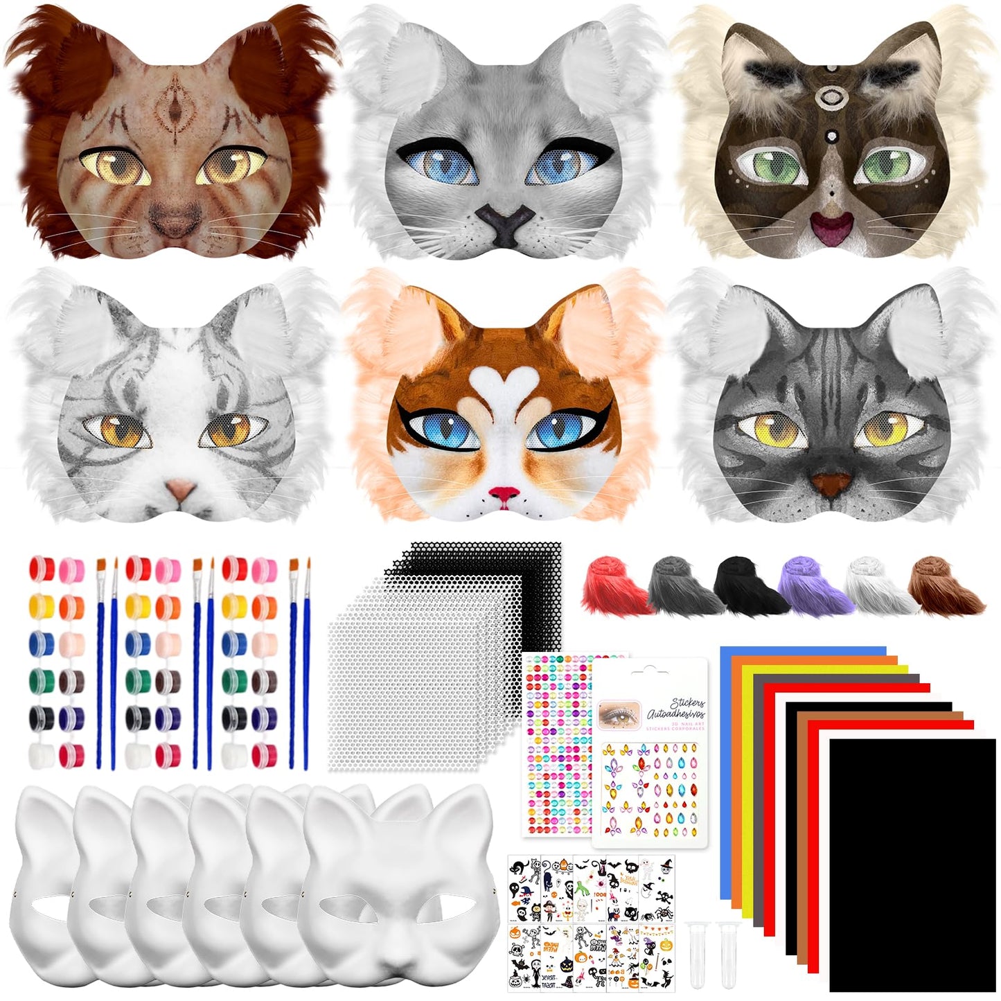 Blurap 111 PCS Therian Mask Kit Cat Masks Halloween Furry Mask Kit Blank Cat Masks for Hallowen Christmas Masquerade Cosplay Party (DIY-A)