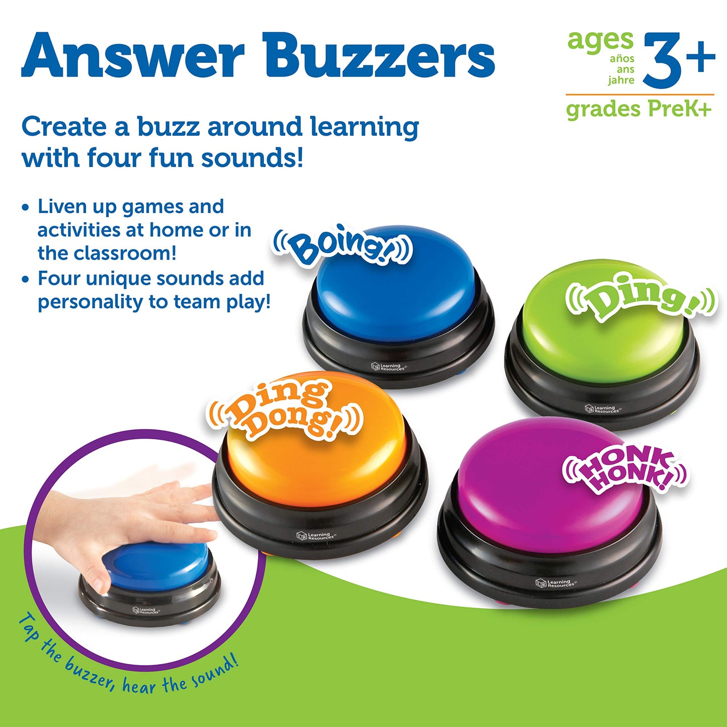 Learning Resources Answer Buzzers, Multicolored, LER3774, 3-1/2in