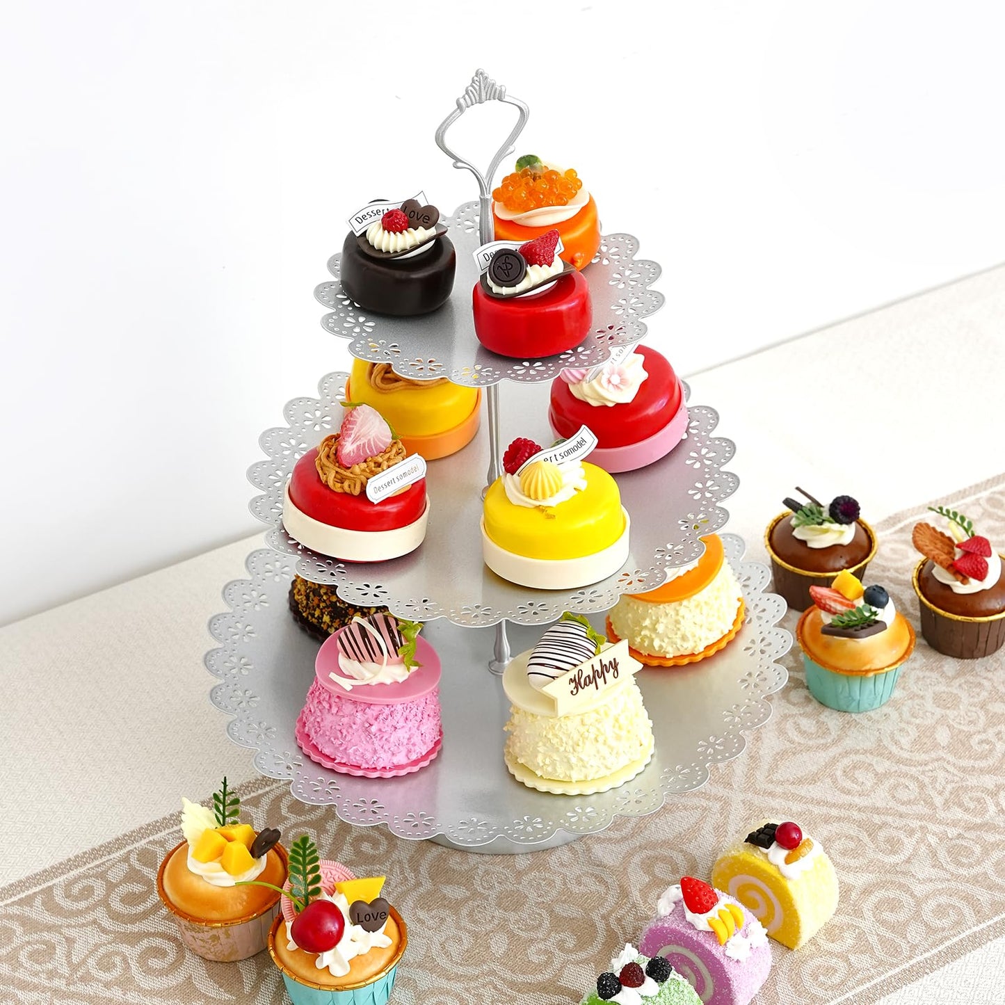 Aofure 11 Pcs Silver Metal Cake Stand Set, Dessert Table Display Set for Party, Cupcake Stand and Candy Table Display Sets for Wedding, Birthday Celebration