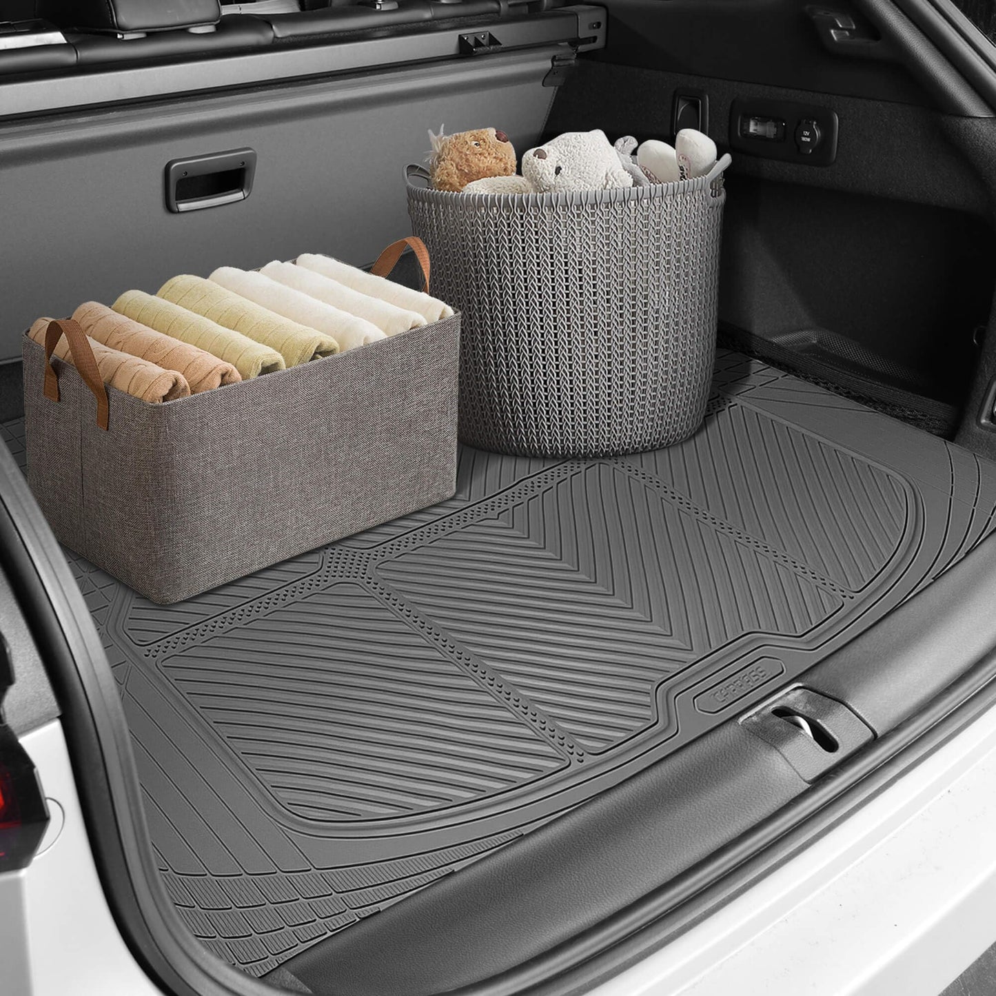CAR PASS Gray Rubber Car Floor Mats & Cargo Liners, All Weather Car Mats & Trunk Mats,Waterproof Automotive Floor Mats Trim to Fit for Most Cars Sedans SUVs Vans, Durable Heavy Duty Anti-Slip, Gray