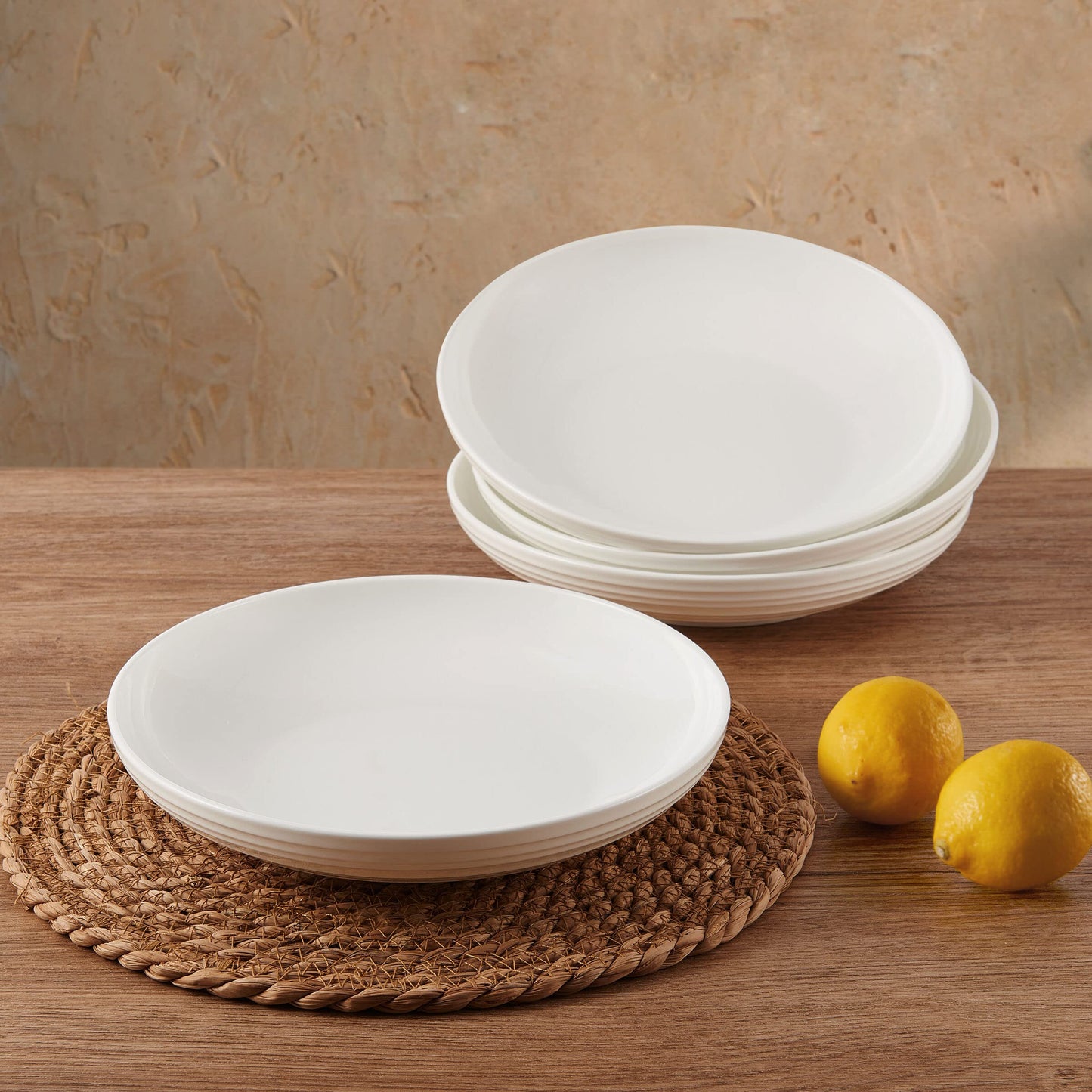 Mikasa Ciara Bone China Lightweight Chip Resistant Set of 4 Pasta Bowls Set, 8 Inch, White
