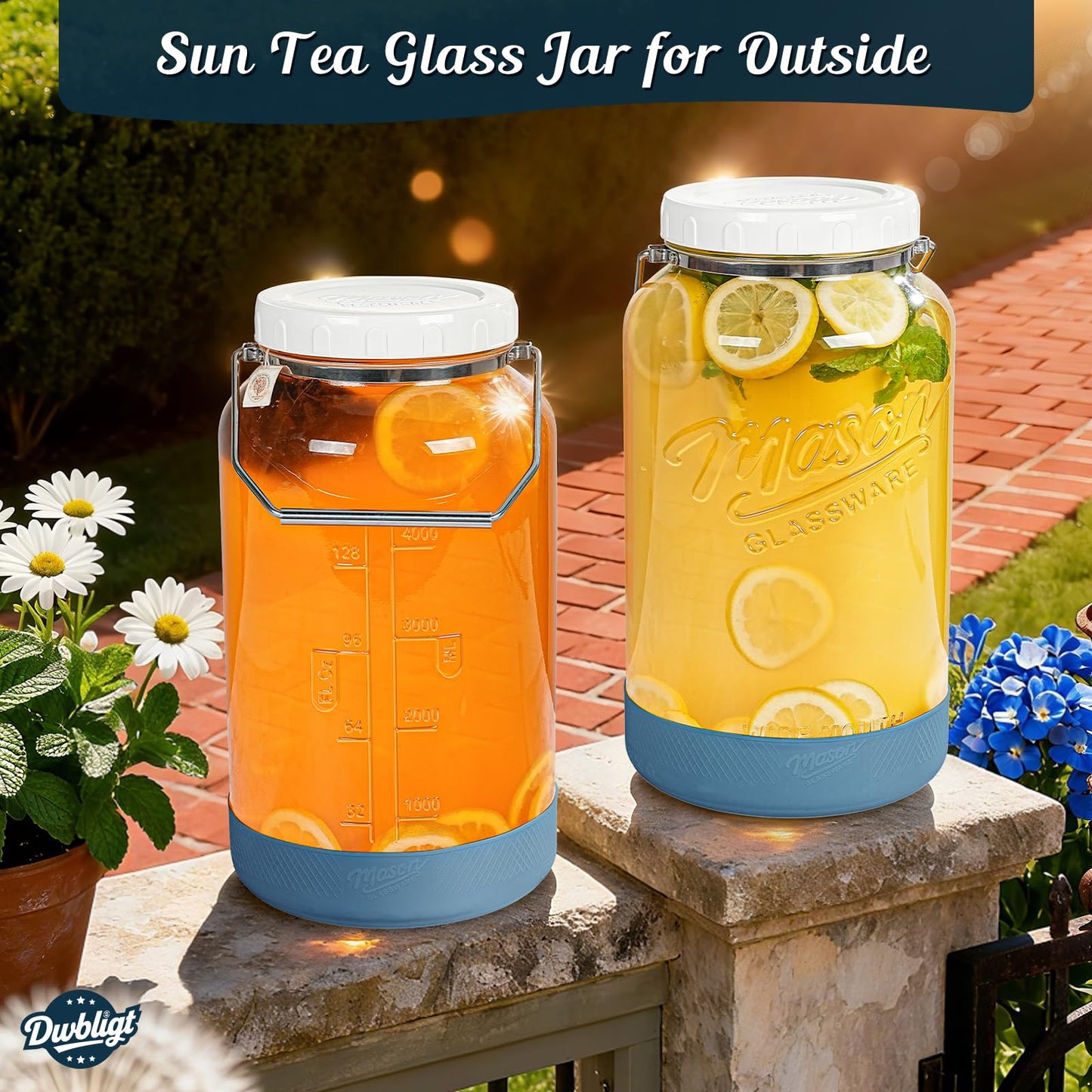 Dwbligt 1.5 Gallon Huge Glass Jar with Airtight Lid, Wide Mouth Large Mason Jars for Fermenting, Pickling, Canning, Water Glassing Eggs, Kombucha, and Food Storage – with Handle & Scale Marks(2 Packs)