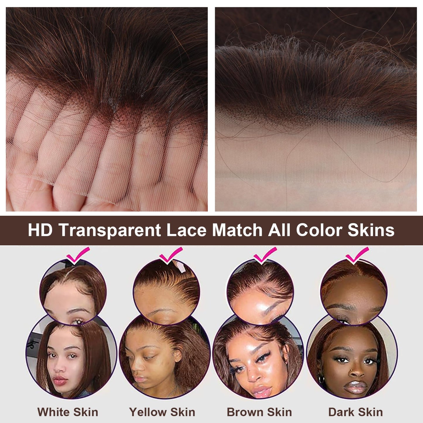rilago Brown Straight Lace Front Wigs Human Hair 200 Density Chocolate Brown Lace Front Wig Straight 13x4 HD Transparent Full Lace Frontal Wigs Human Hair Pre Plucked 4# Brown Colored Wigs 24 Inch